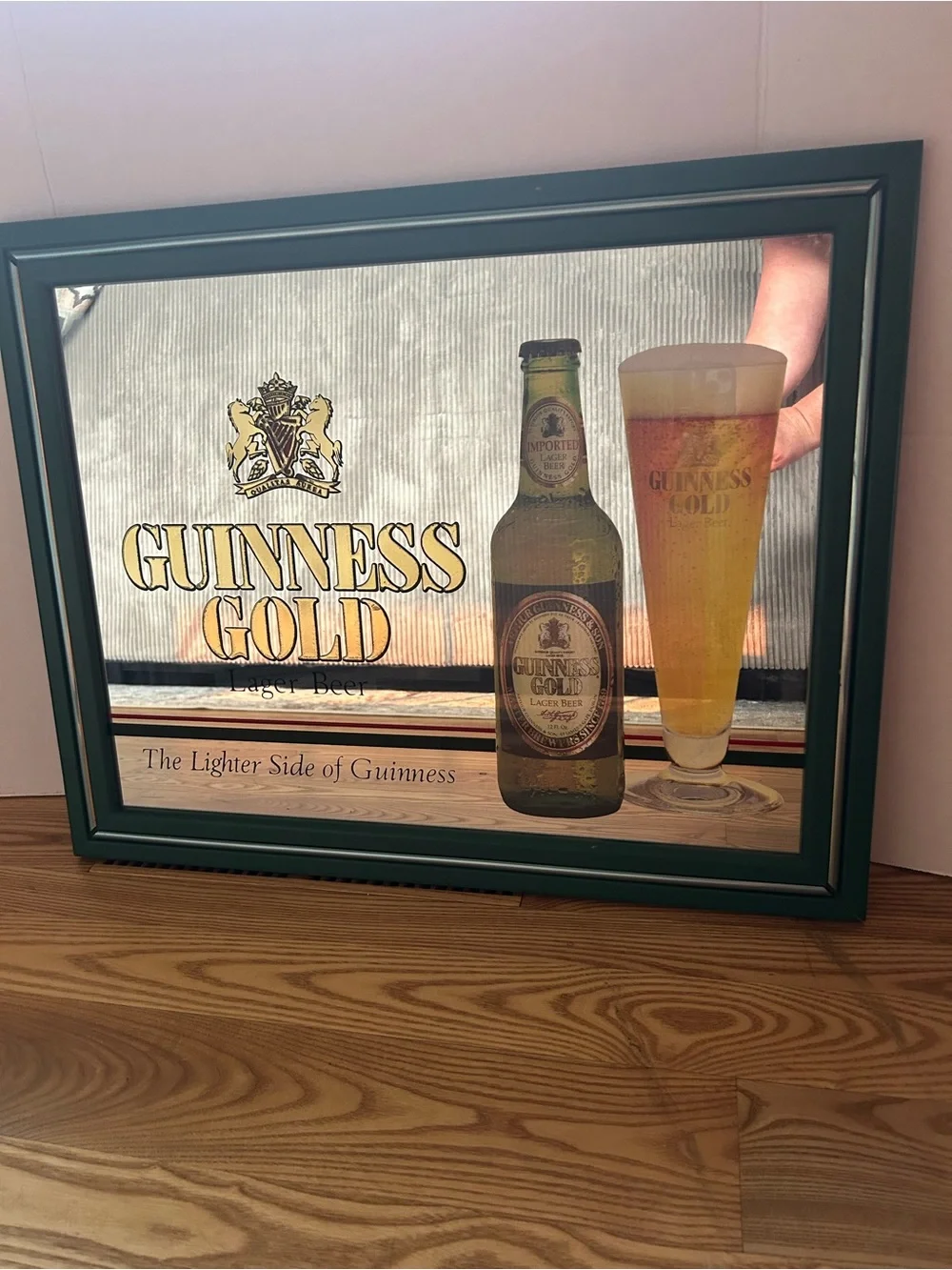 Guinness Gold Framed Sign with Green Trim and Gold Lettering